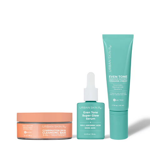 USRx Barrier Recovery Trio including Combination Skin Cleansing Bar, Even Tone Super Glow Serum, and Even Tone Barrier Repair Cream