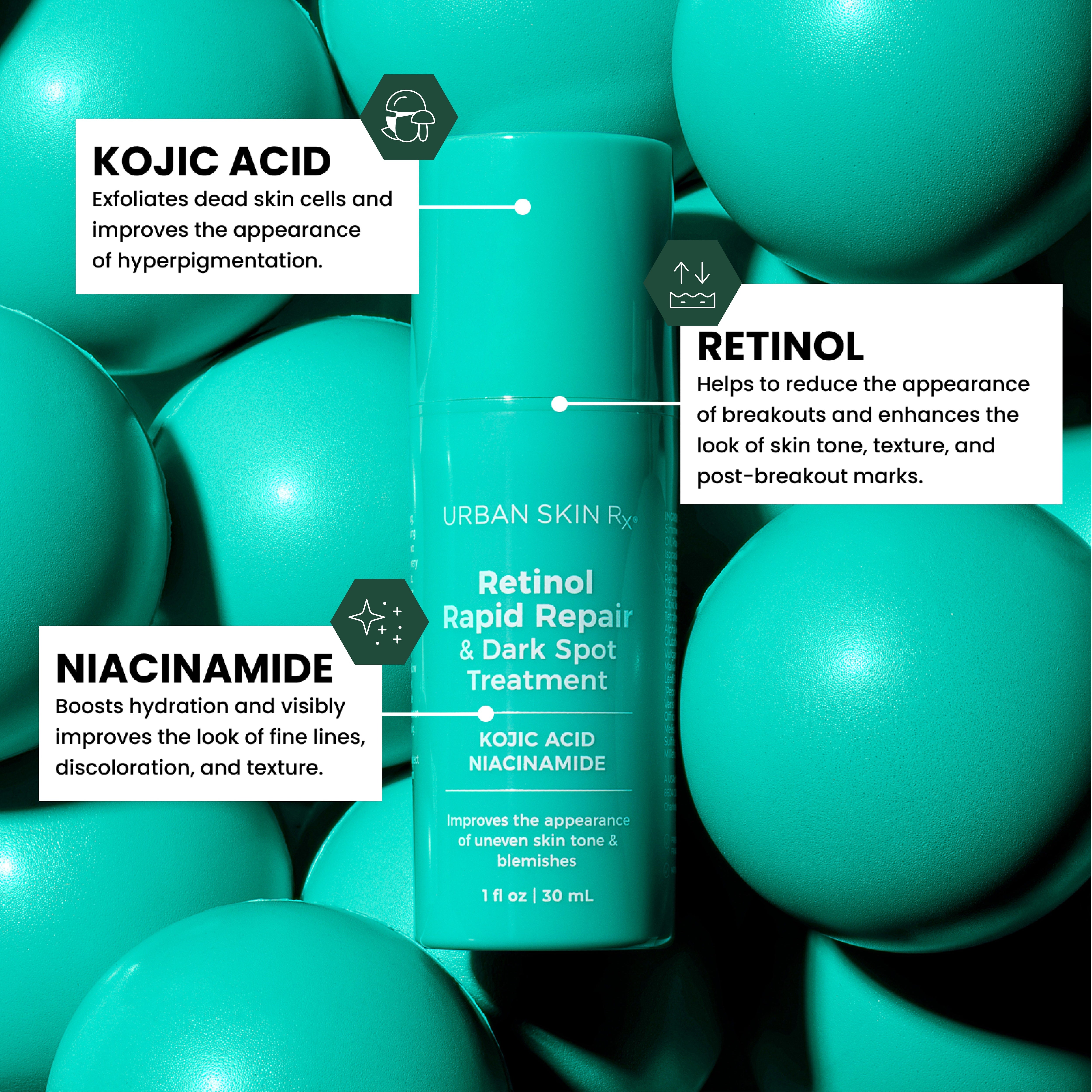 Jar of USRx Retinol Rapid Repair with ingredient callouts