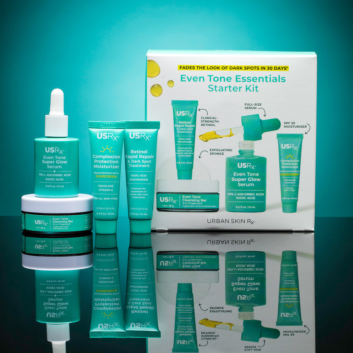 Package of USRx Even Tone Essentials Starter Kit including a complete skincare regimen for even toned skin