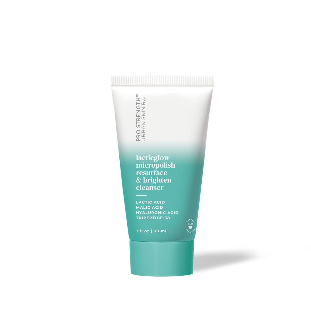 1 ounce bottle of Urban Skin RX Lacticglow Micropolish Cleanser on a white background