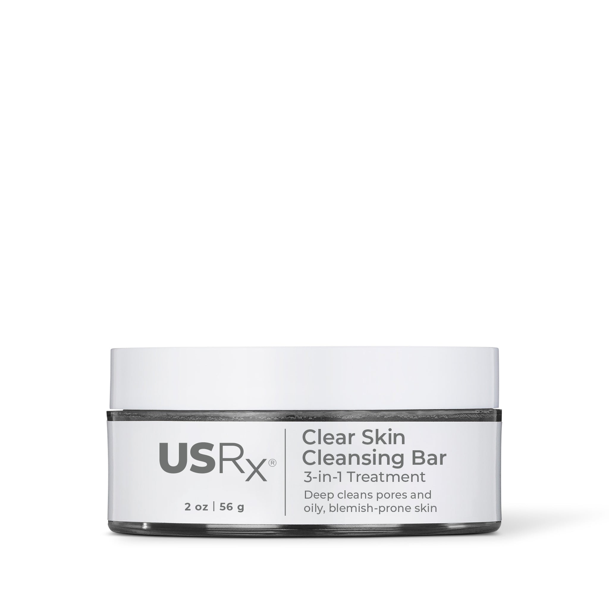 Jar of USRX Clean Skin Cleansing Bar treatment for clarifying skin on white background