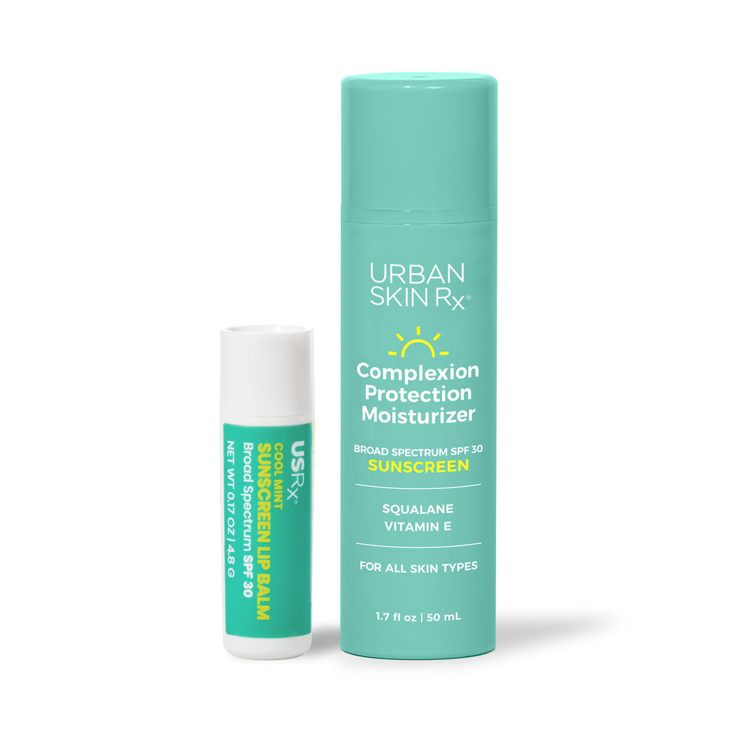 Duo of Urban Skin RX Sunscreen Lip Balm and Complexion Protection Moisturizer Sunscreen SPF30 are a great combination to protect skin