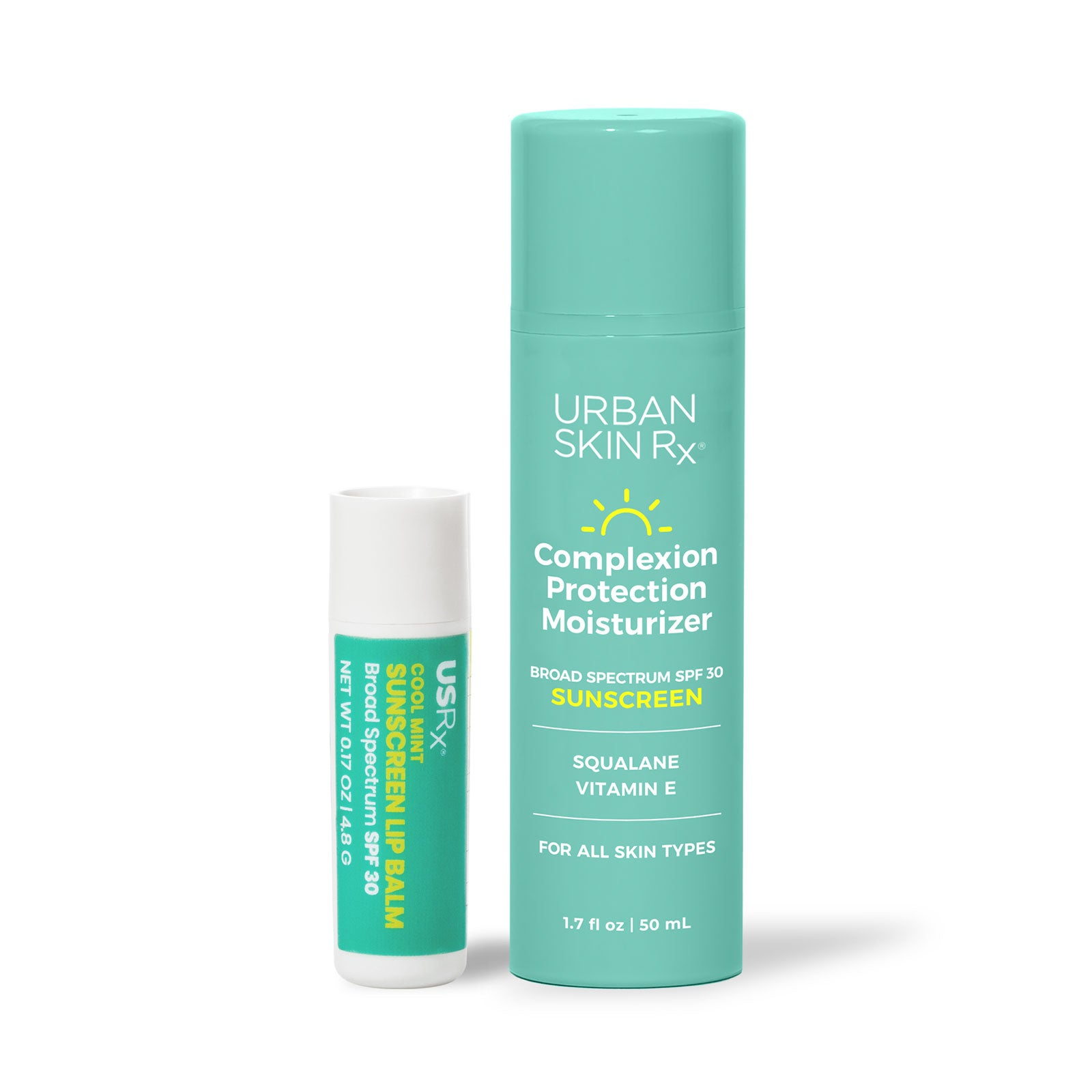 Duo of Urban Skin RX Sunscreen Lip Balm and Complexion Protection Moisturizer Sunscreen SPF30 are a great combination to protect skin
