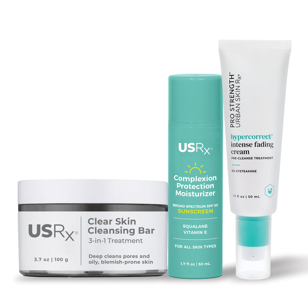 Set of three USRx skincare products on a white background