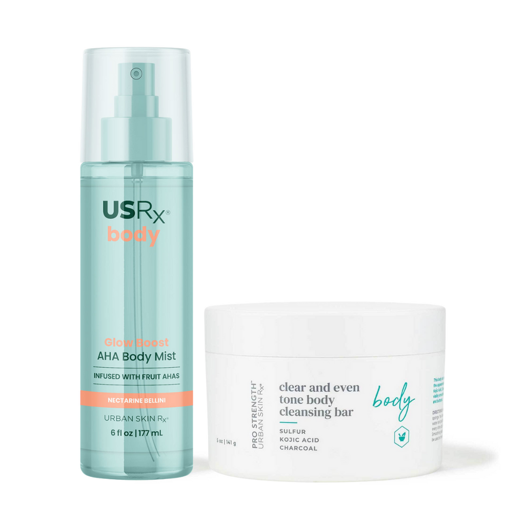 USRx Body Glow Duo including Clear and Even Tone Body Cleansing Bar and Glow Boost AHA Body Mist