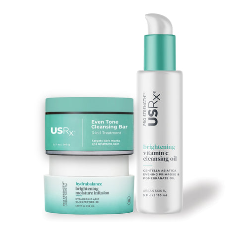 Set of USRx skincare products on a white background