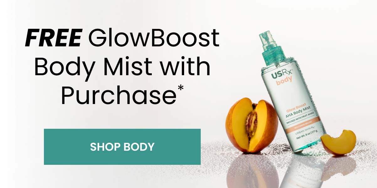 Offer for free USRx Glow Boost AHA Body Mist with purchase for a limited time only