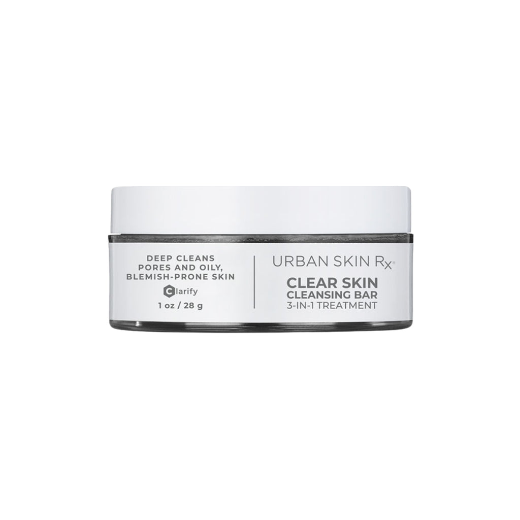 Jar of USRx Clear Skin Cleansing Bar on a white background