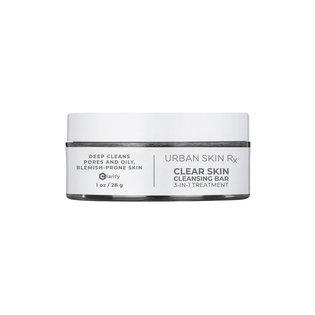 Jar of USRx Clear Skin Cleansing Bar on a white background