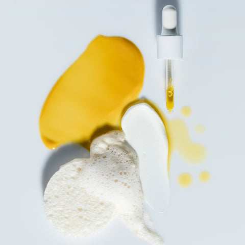 Swatches of various product from USRx Even Tone Essentials Starter Kit