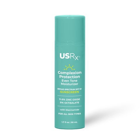 Bottle of USRX Complexion Protection Moisturizer Sunscreen with SPF 30 on a white background