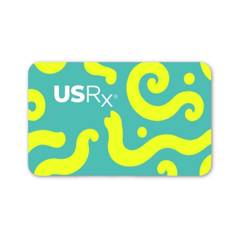 Colorful USRx Gift Card on a white background