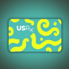 Colorful USRx Gift Card on a green background