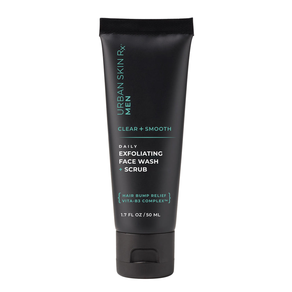 1.7 ounce Bottle of Urban Skin RX Men's Exfoliating Face Wash + Scrub on a white background